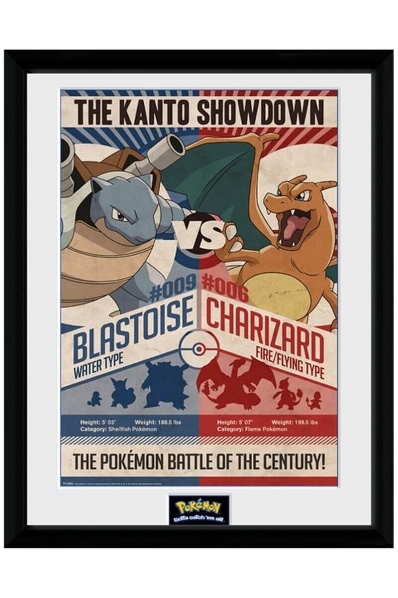 Inramad bild med Blastoise vs Charizard