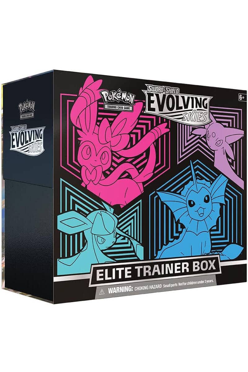 Evolving Skies Elite Trainer box med Sylveon, Espeon, Glaceon och Vaporeon