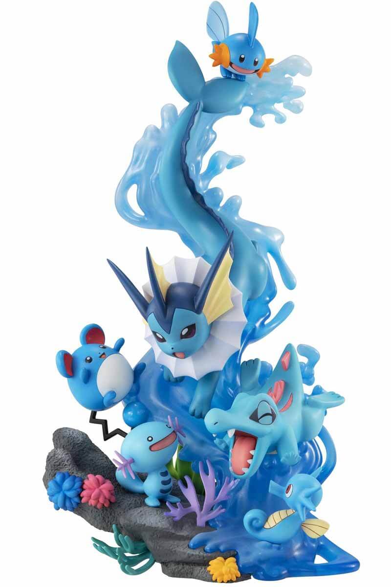 Japansk utställningsfigur med vaporeon och andra vattentyper