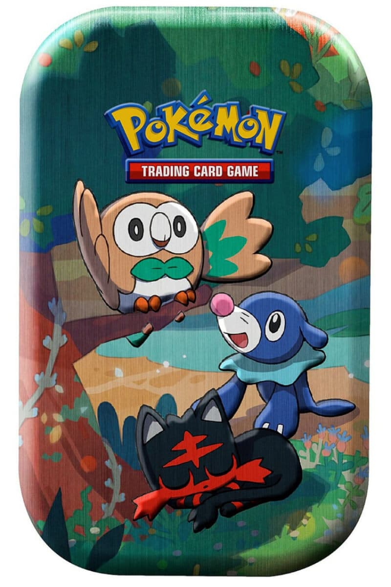 Miniplåt från Celebrations med Rowlet, Litten och Popplio