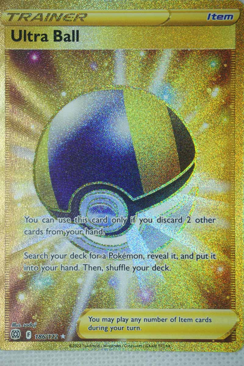 ultra ball secret rare pokemon card 186/172 Gold (SWSH Brilliant Stars) + 1x TitanCards Toploader Toys & Games Brilliant Stars Singles Ultra Ball (Secret) - SM