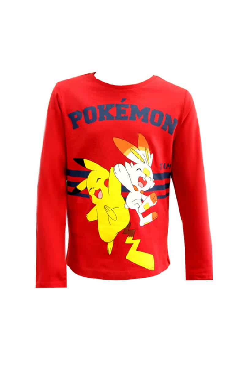 Röd blus med Pikachu och Scorbunny i barnstorlekar